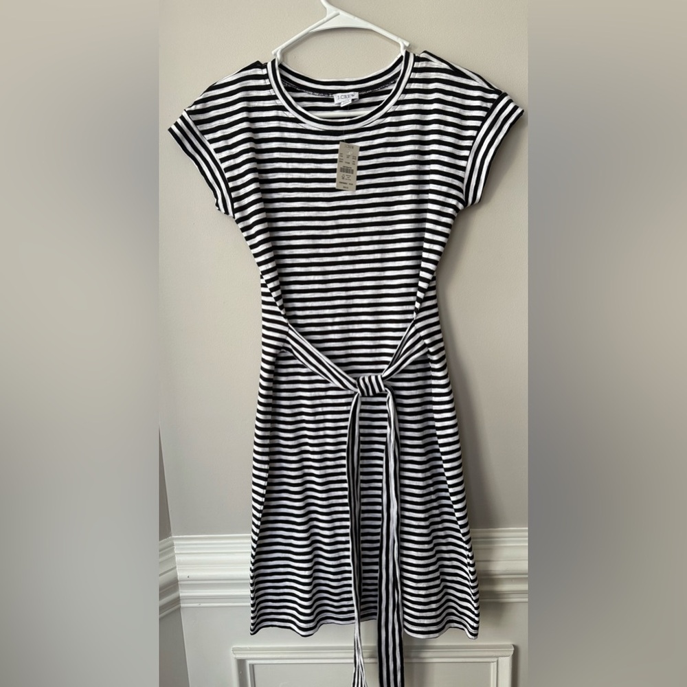 J. Crew Black and White Striped Midi Dress